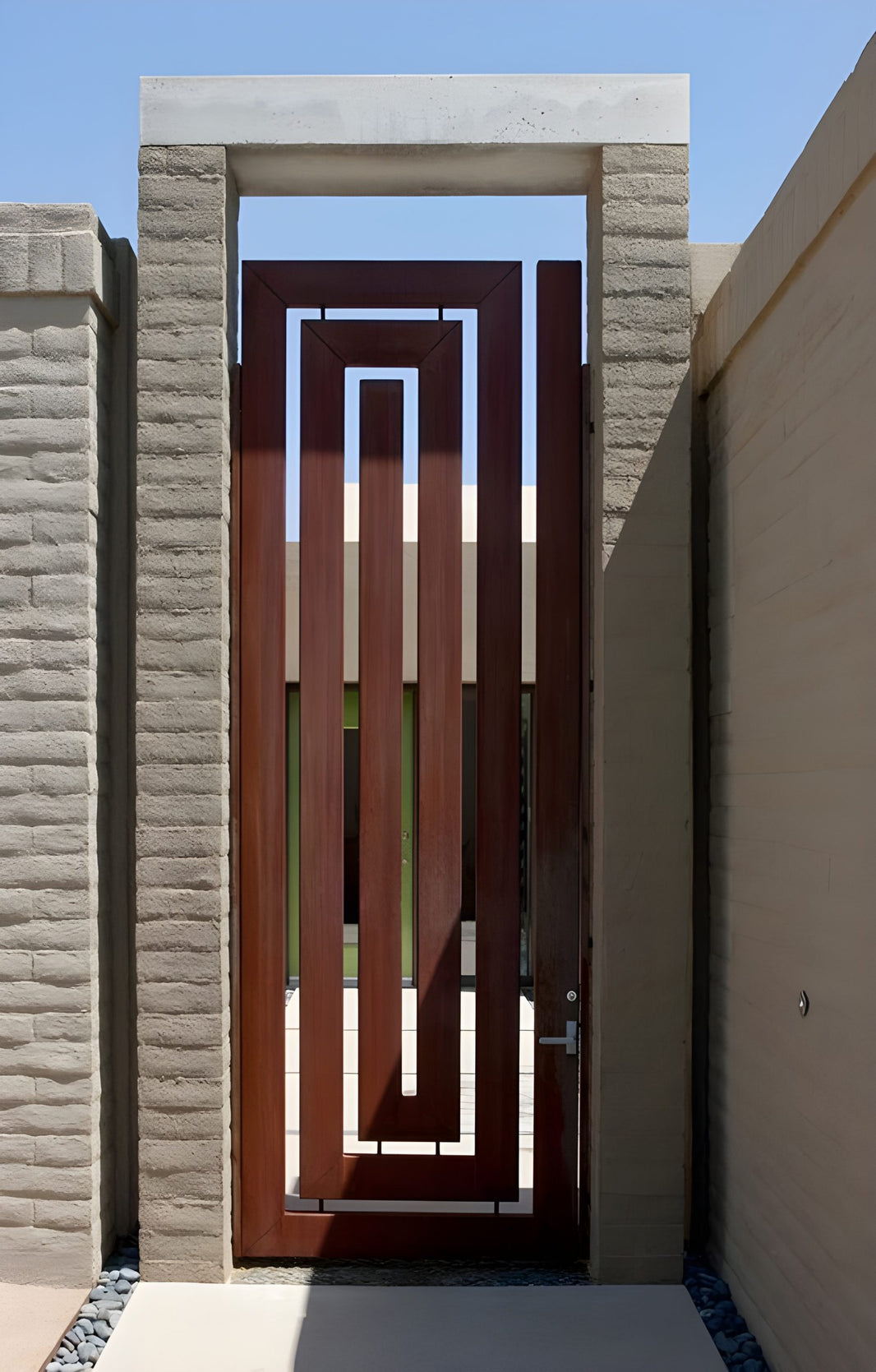 Gorgeous Artistic Rusty Finish Rectangular Panel Metal Gate | Custom Fabrication Metal Yard Gate | Made in Canada – Model # 242