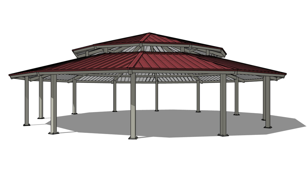 Dodecagon Two Tiers Steel Structure Park Gazebo 40' | Model # GAZD2T